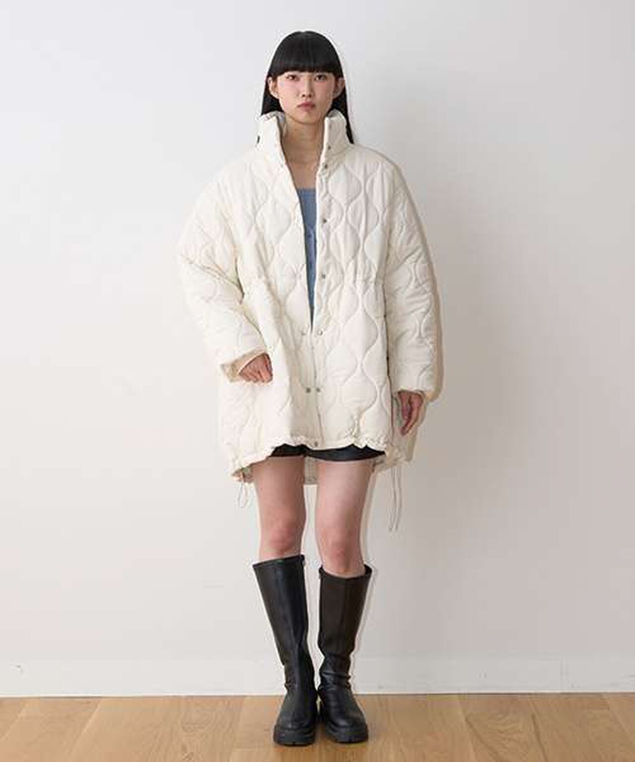Quilted Bomber Jacket with Scarf,Ivory, large image number 1