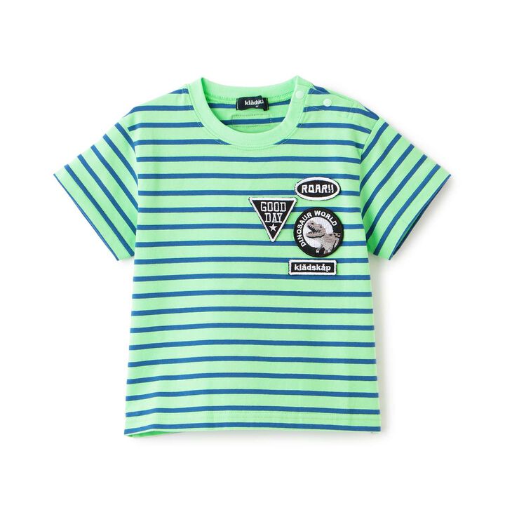 [Popular Item Restocked] [Not Available at Physical Stores] Patch Stripe Pattern Short-Sleeve T-Shirt,Moss green, medium image number 0