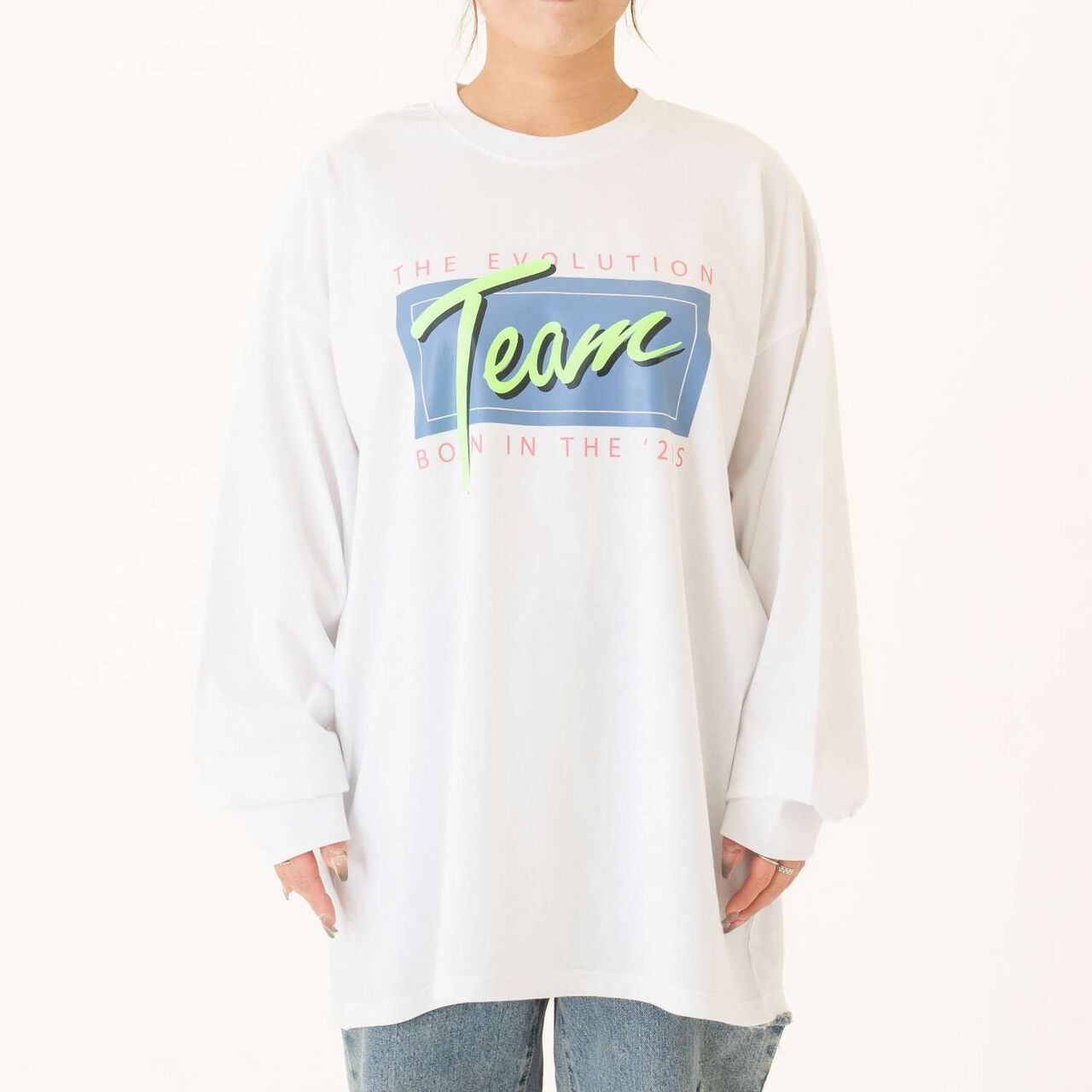 [Parent-Child Matching] [DAD] Neon Color Logo Long Sleeve T-Shirt,White, large image number 0