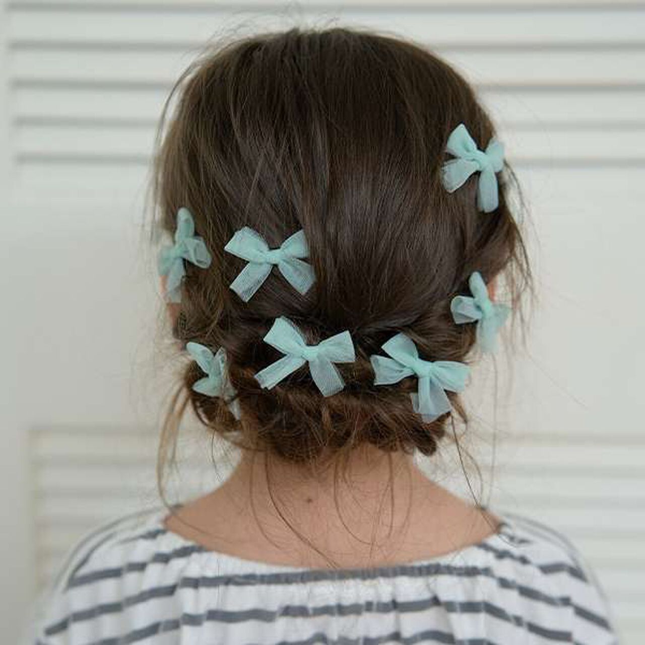 Tulle Ribbon Mini Hair Clips 10-Piece Set,Gray, large image number 3