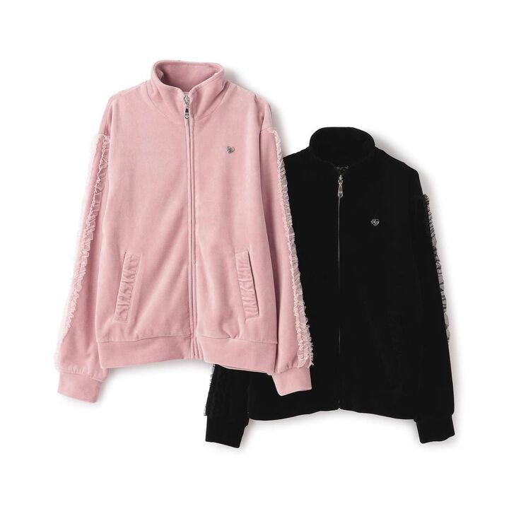 Tulle Frill Velour Jacket,Pink, medium image number 8