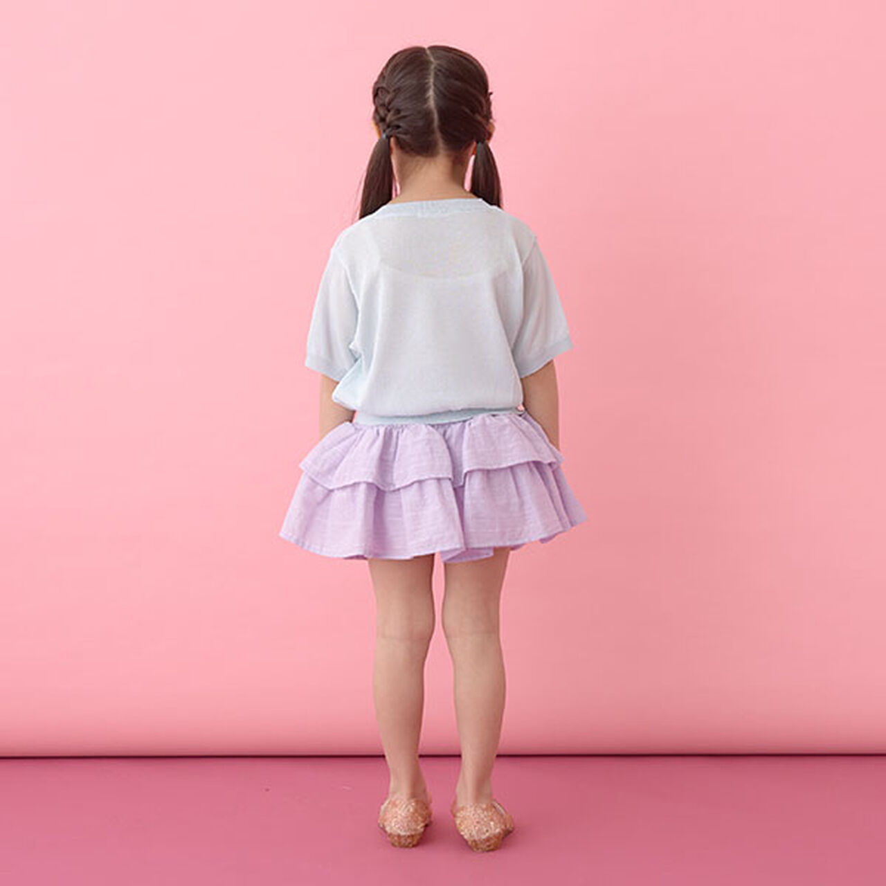 [Machine Washable] Sheer Short-Sleeve Knit Top,Black, large image number 7