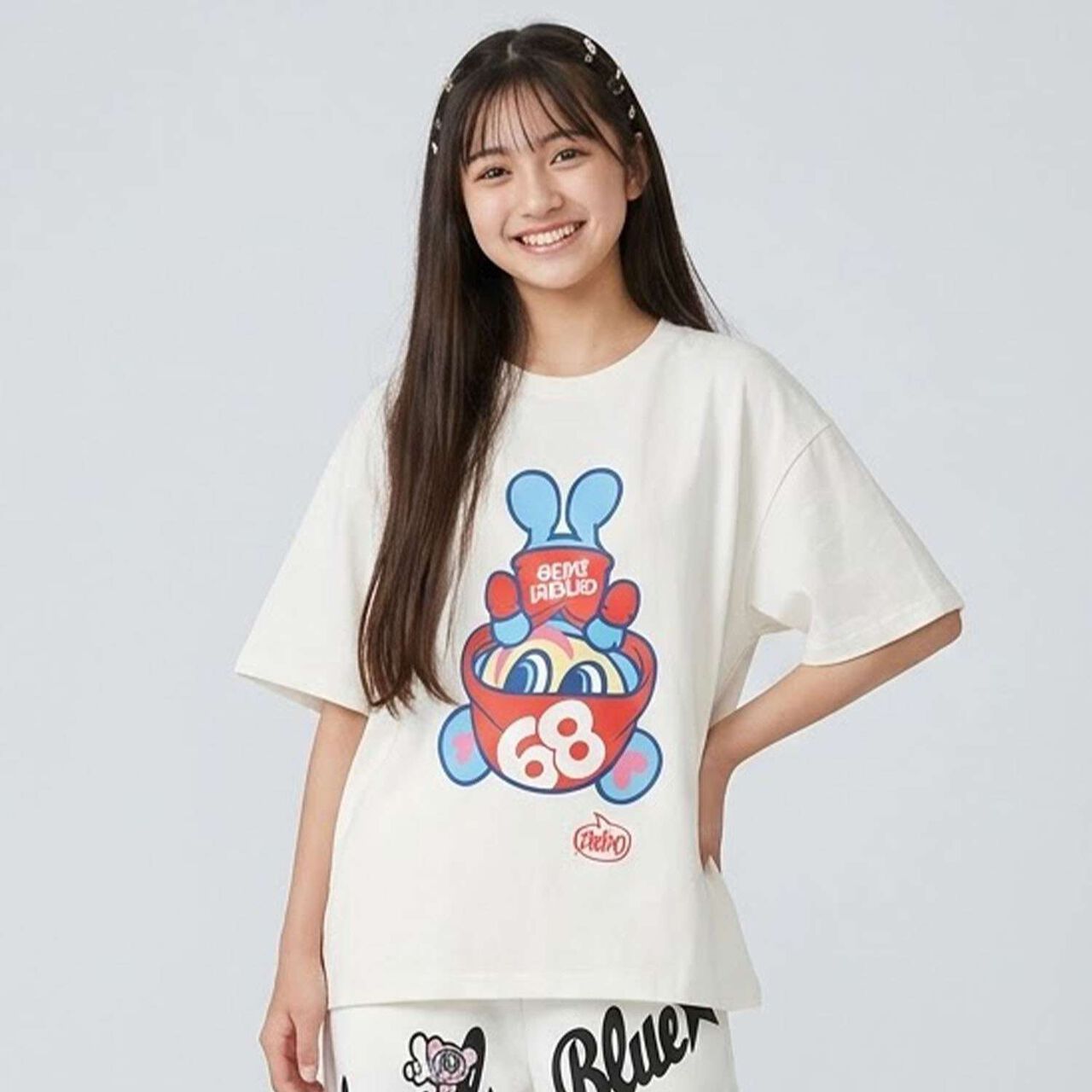 Angel Blue Upside Down Mr. Nakamura T-Shirt,Off white, large image number 0