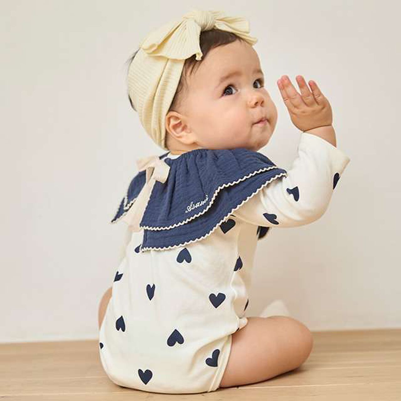 Frill Collar Bib with Pikomi Shin,Navy, large image number 3