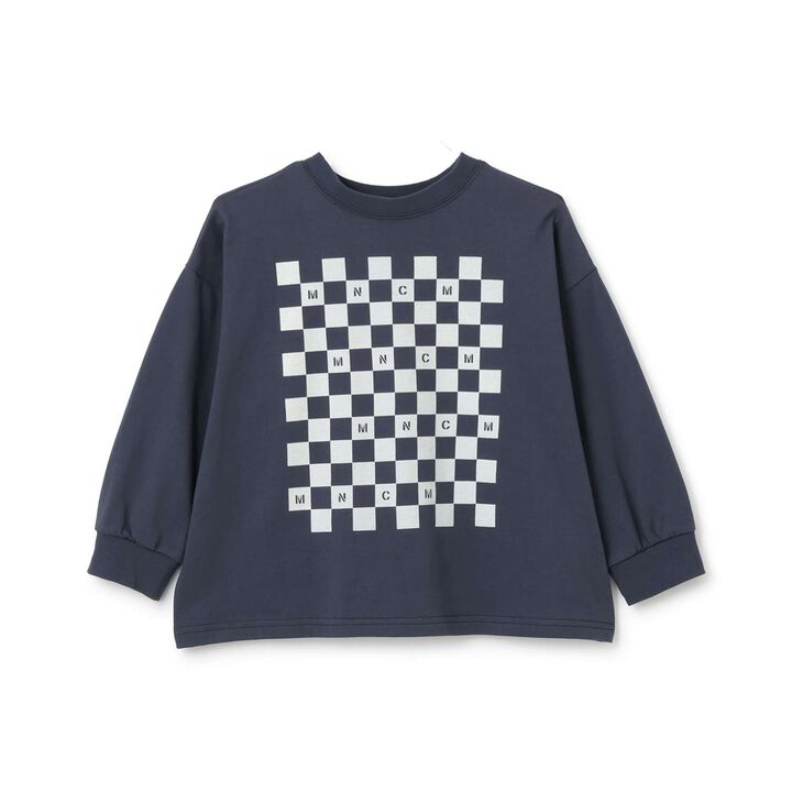 [Anti-Stain & Quick-Dry & Shape Retention] Checker Flag Printed T-Shirt [MNCM],Navy, medium image number 3