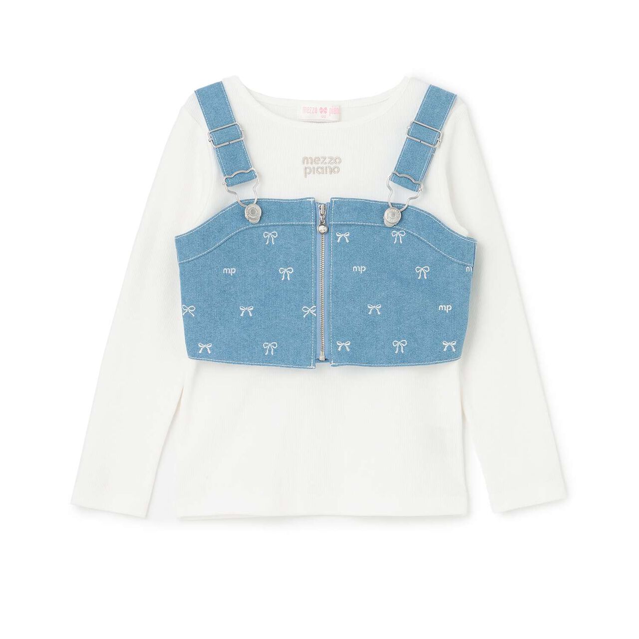 [Popular Item Restocked] [Not Available at Physical Stores] Ribbon Embroidered Bustier & Long-Sleeve T-Shirt Set,Turquoise, large image number 0