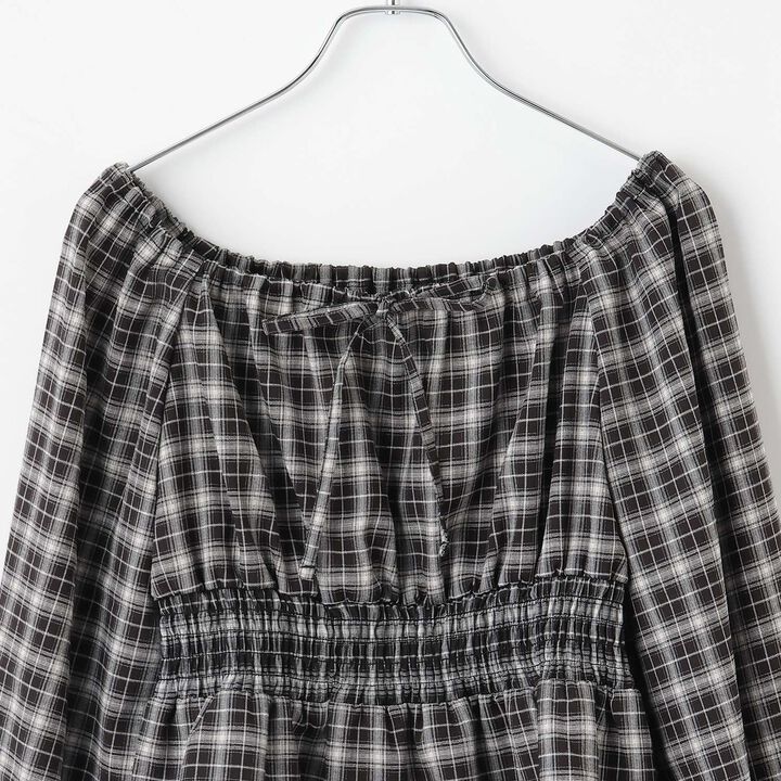 Checkered Off-Shoulder Blouse,Off white, medium image number 8