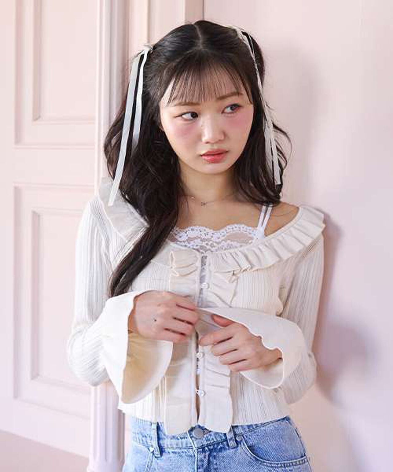 Many Frill Lace Cardigan,Ivory, large image number 1