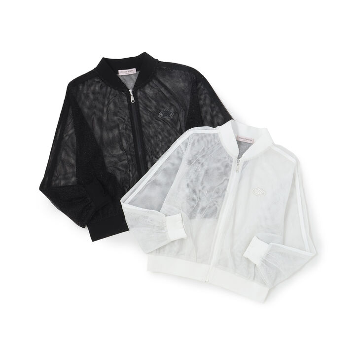 Lame Mesh Bomber Jacket,Off white, medium image number 7