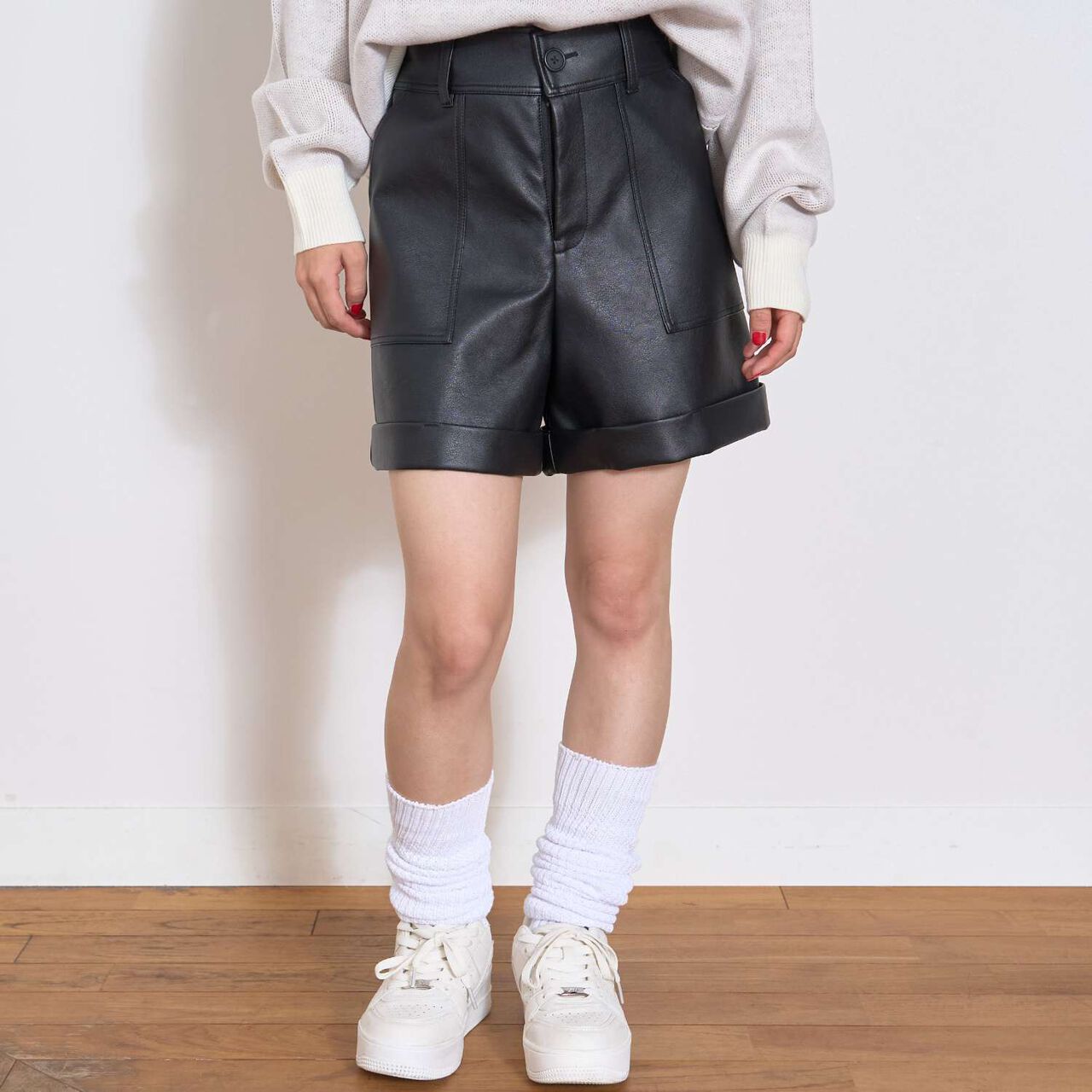 [LTXC] Faux Leather Shorts,Black, large image number 2