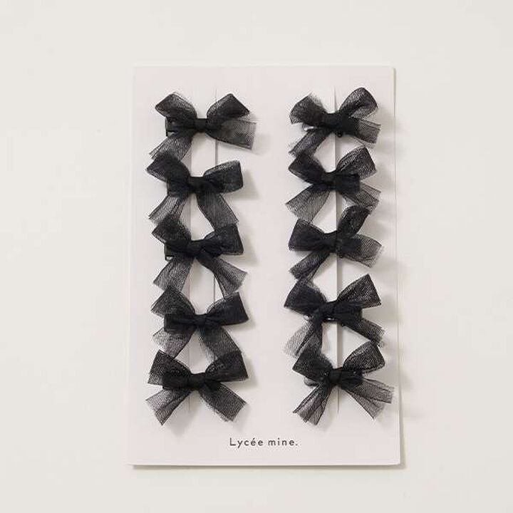 Tulle Ribbon Mini Hair Clips 10-Piece Set,Gray, medium image number 10