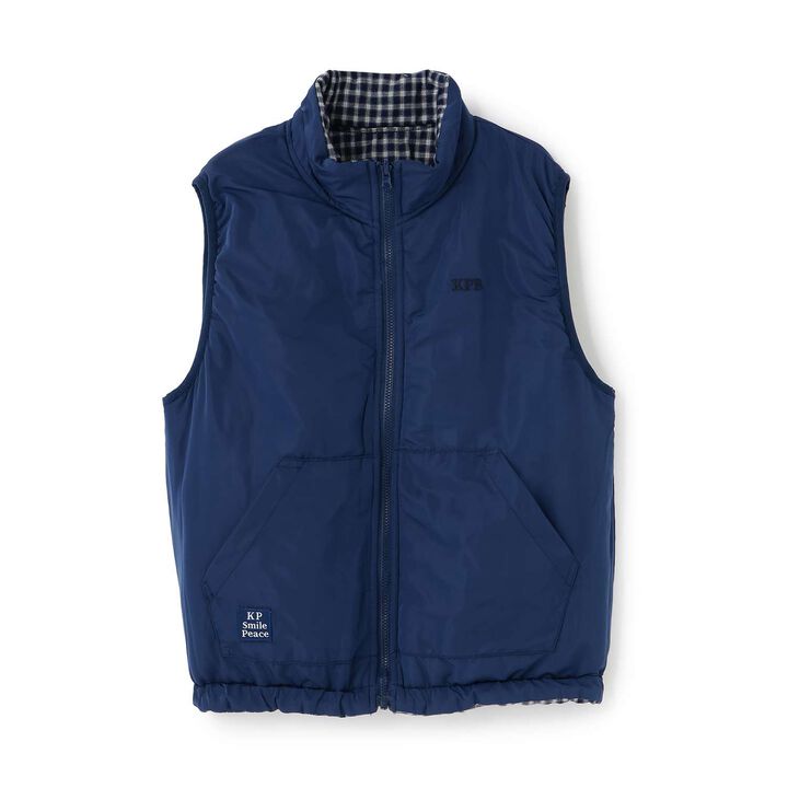 [Reversible] Taffeta &times; Check Vest,Navy, medium image number 9