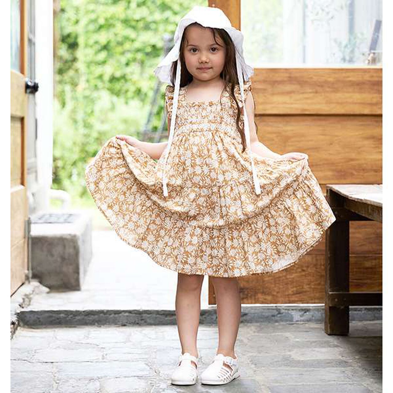 [Link] All-Over Pattern Shirred One-Piece Dress (Kids Size),Light beige, large image number 5