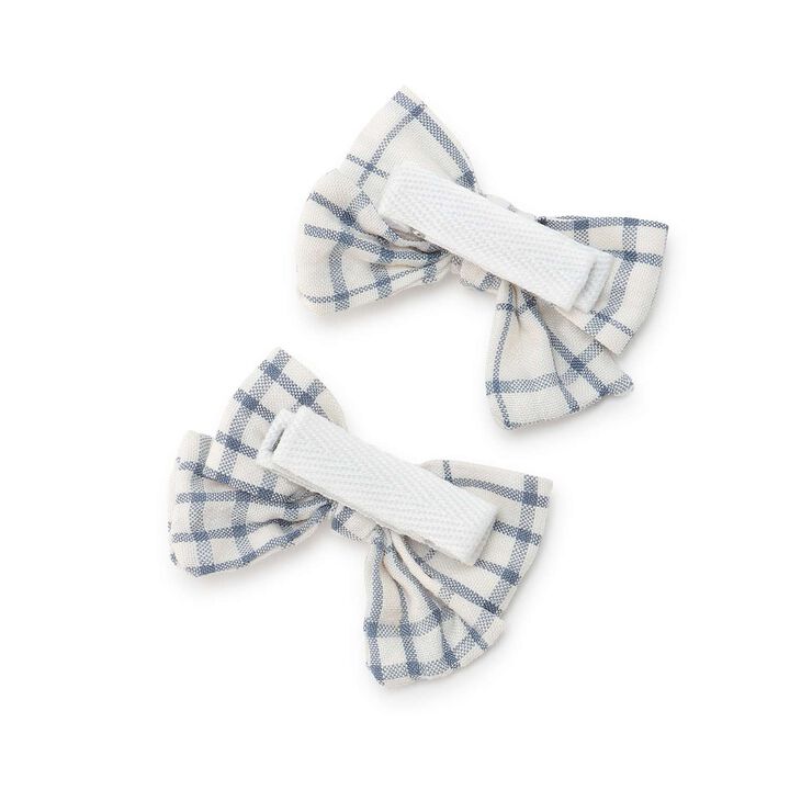 Check Ribbon Hair Clips 2P/L,Blue, medium image number 2