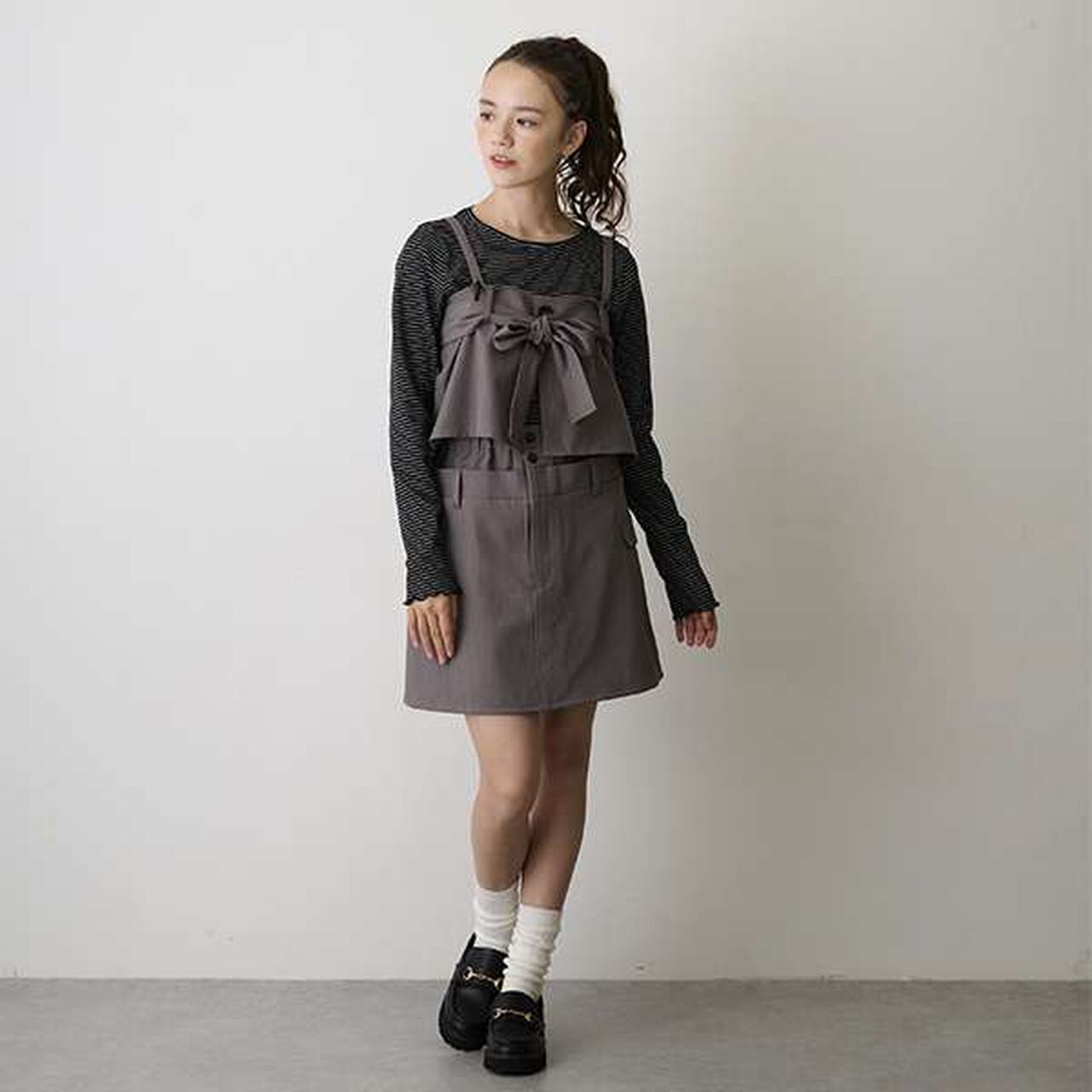 [AMI] Ribbon Bustier Long T-Shirt Set,Charcoal gray, large image number 10