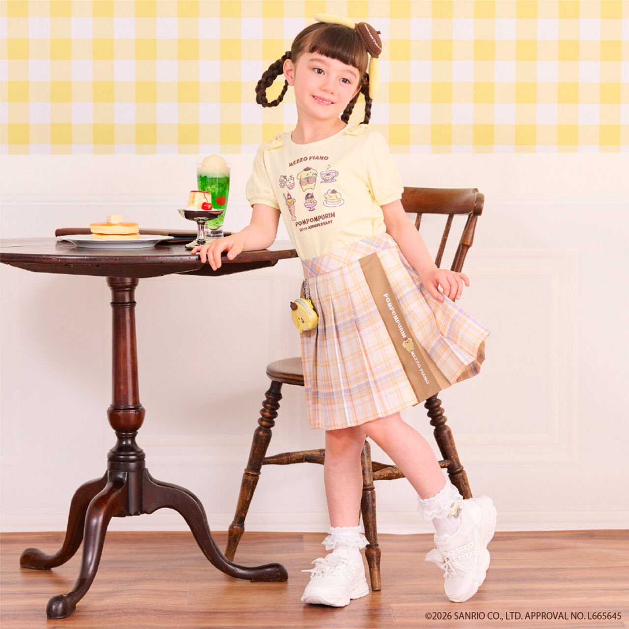 [Pompompurin] Pouch Check Pleated Skirt-Pants,Yellow, large image number 18