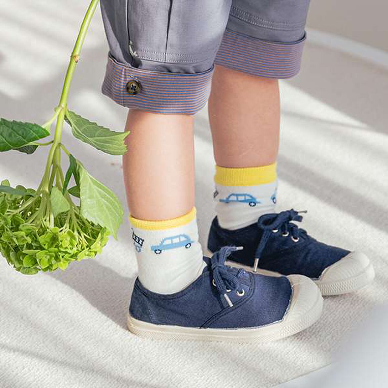 Car Pattern Crew Socks,Off white, large image number 6