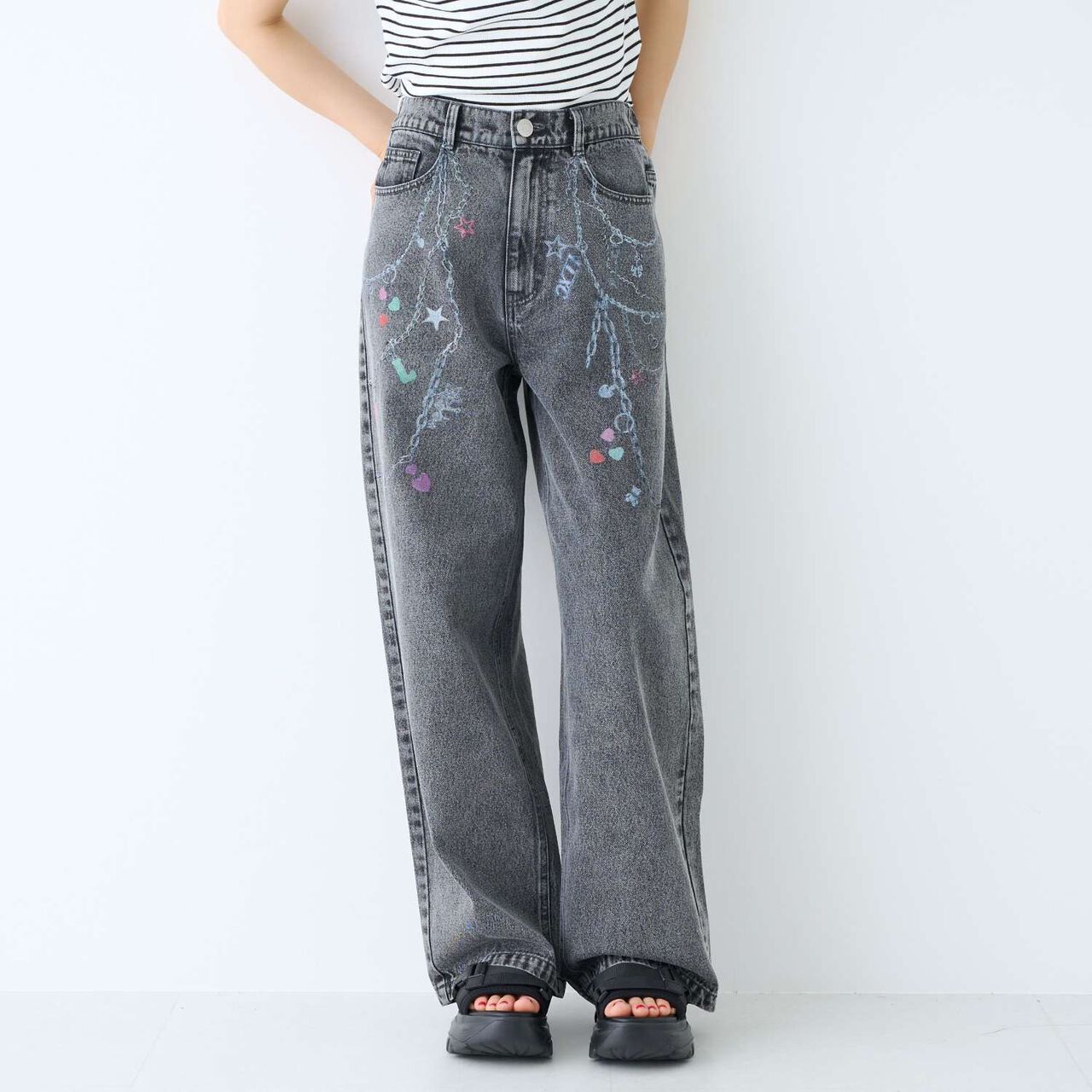 [LTXC] Charm Design Denim Wide Pants,Gray, large image number 7