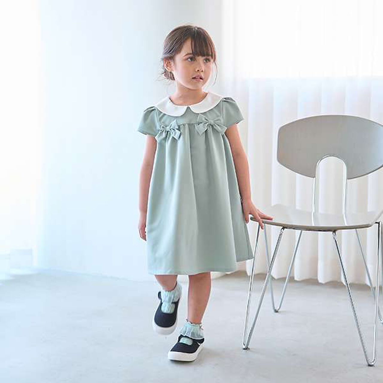 [Occasion-Ready] Round Collar One-Piece Dress with Ribbon,Mint, large image number 0