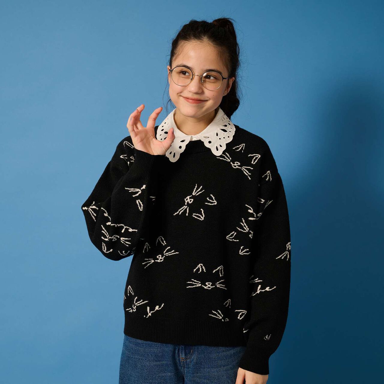 [AMI] Cat All-Over Pattern Jacquard Collared Knitwear,Black, large image number 10