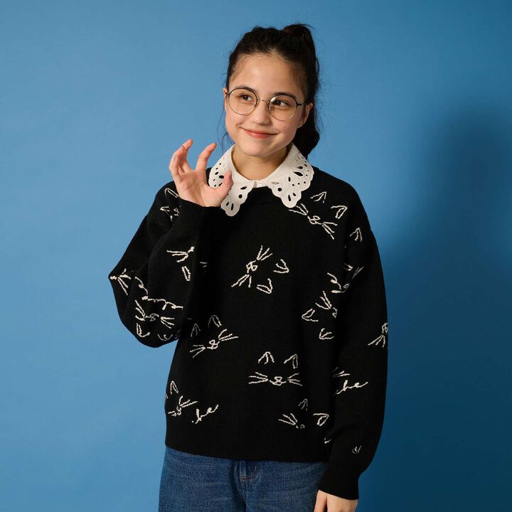 [AMI] Cat All-Over Pattern Jacquard Collared Knitwear,Black, medium image number 10