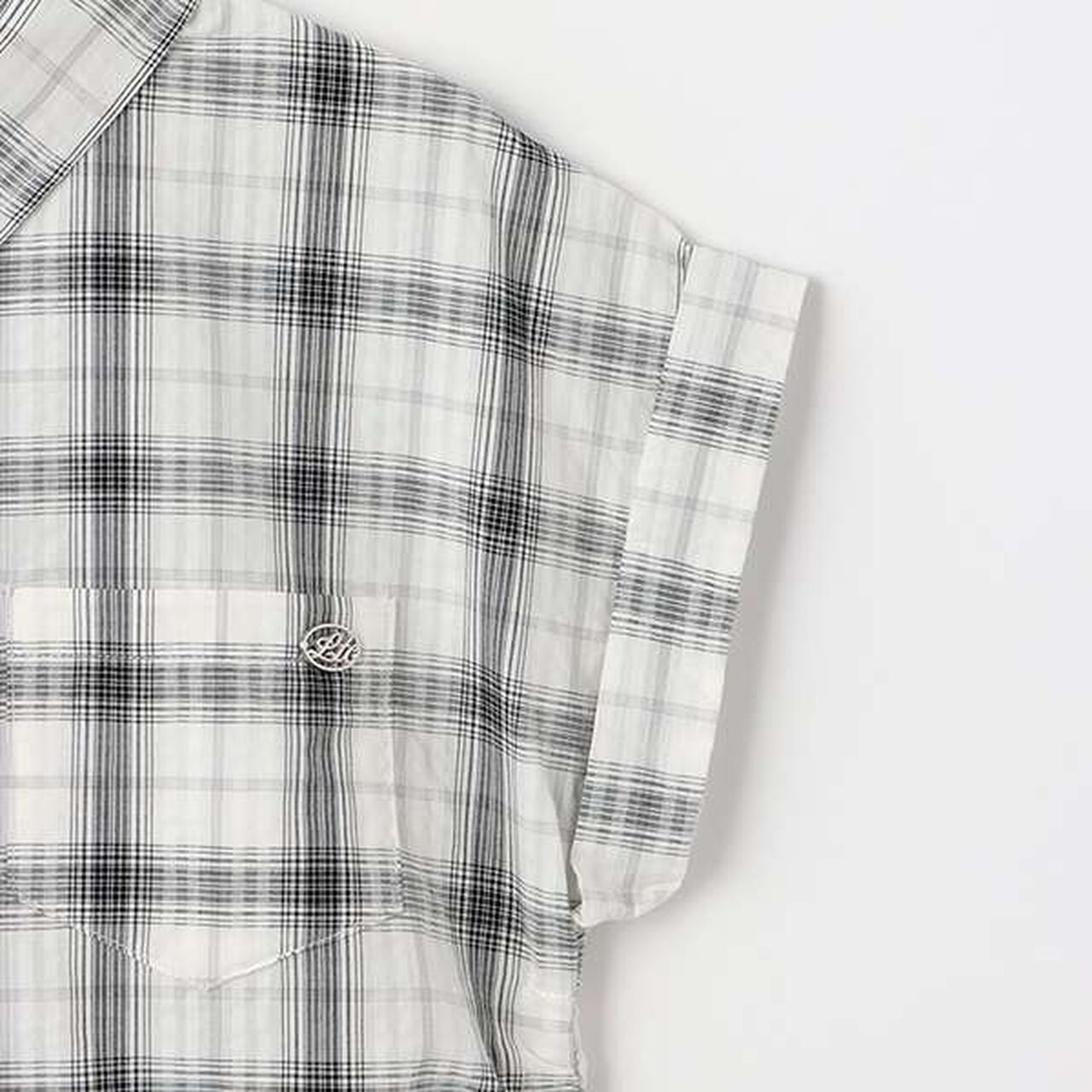 [100% Cotton] Checkered Sleeveless Drawstring Shirt,Black, large image number 4