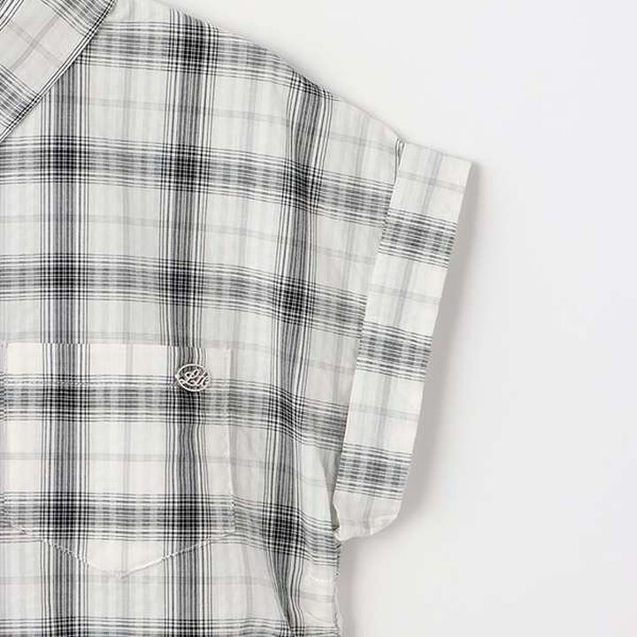 [100% Cotton] Checkered Sleeveless Drawstring Shirt,Black, medium image number 4