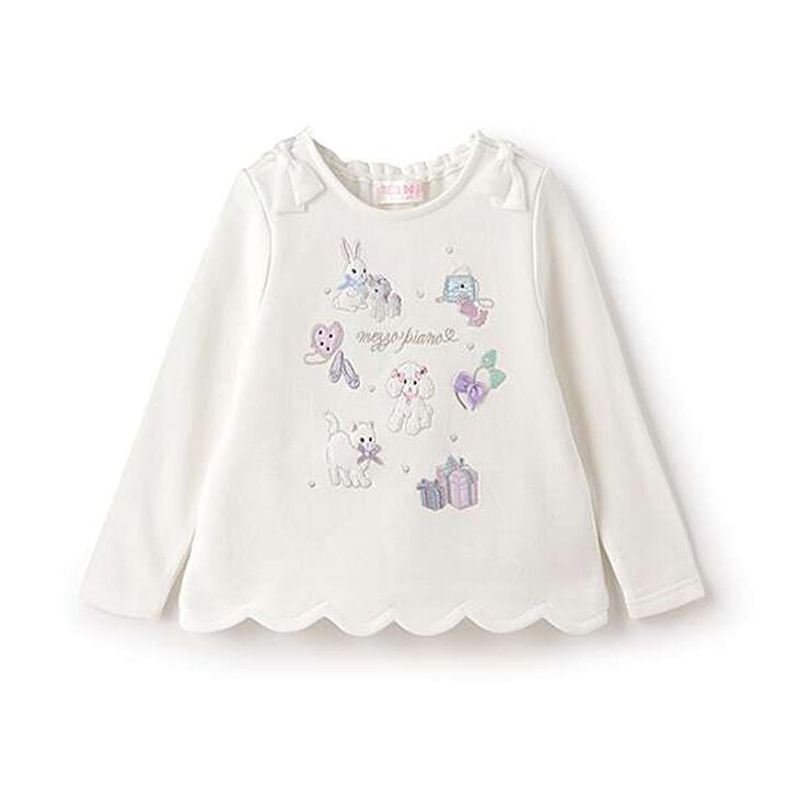 Embroidered Scalloped Hem Sweater,Light pink, medium image number 10