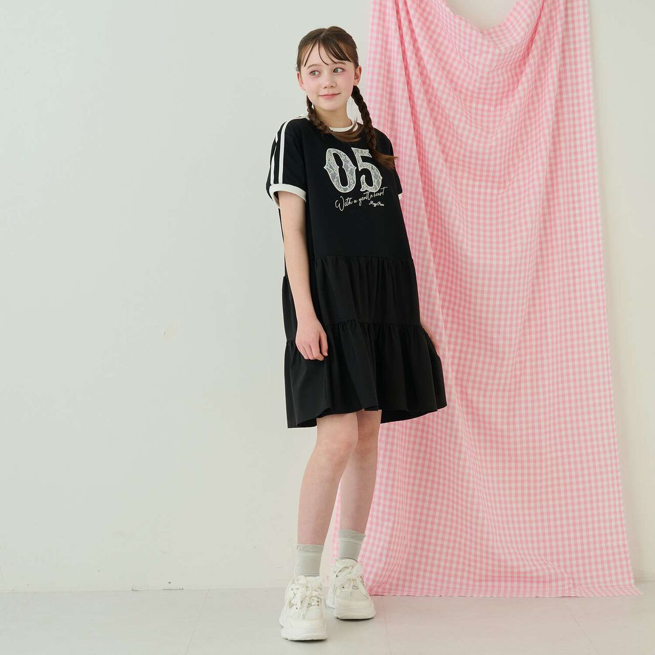 Cool Touch Numbered Tiered One-Piece Dress,Black, large image number 0