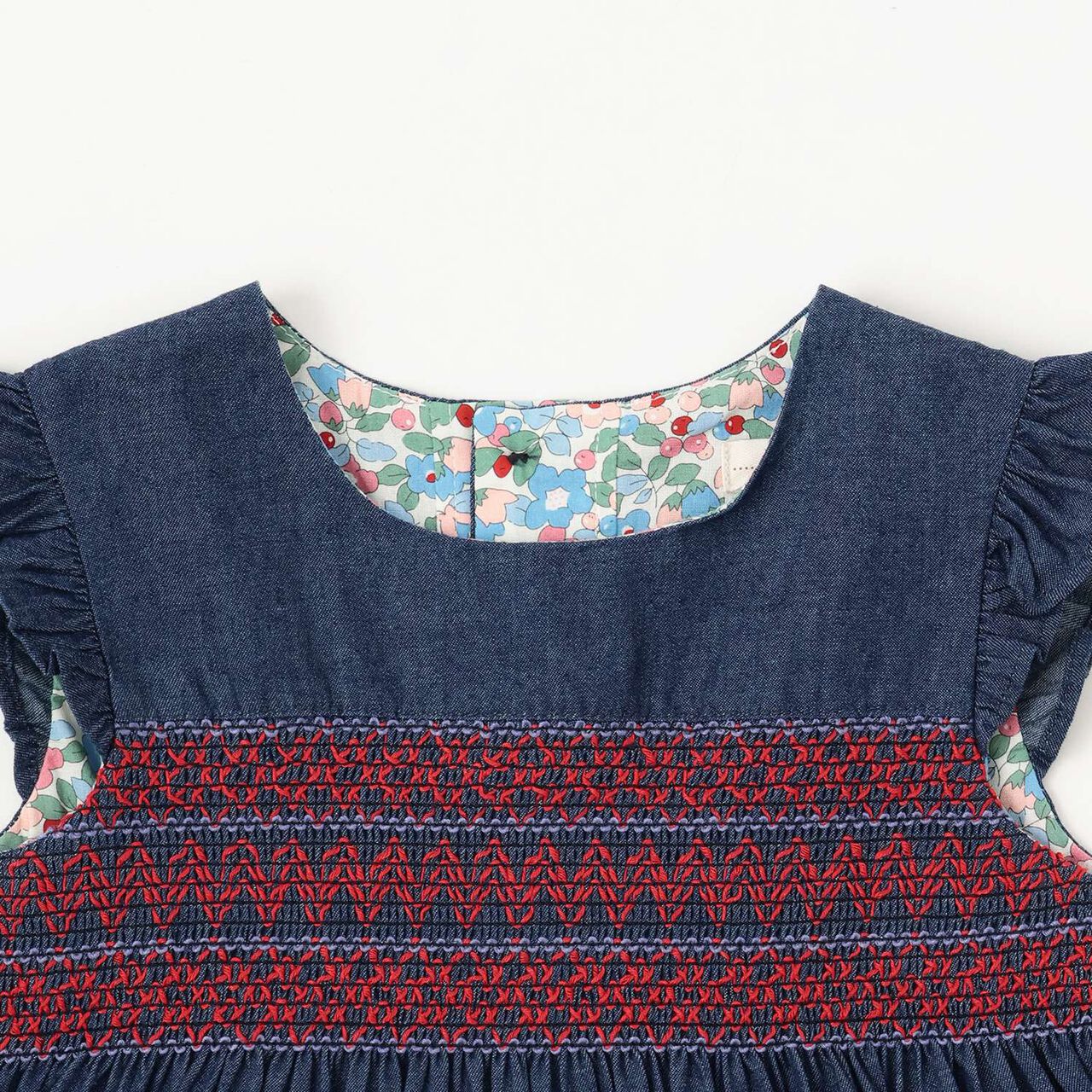 Denim Smocking Jumper Skirt,Navy, large image number 2