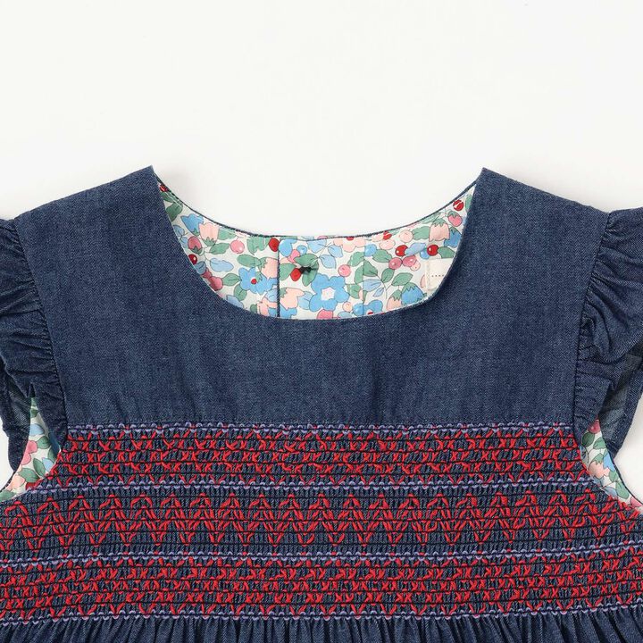 Denim Smocking Jumper Skirt,Navy, medium image number 2
