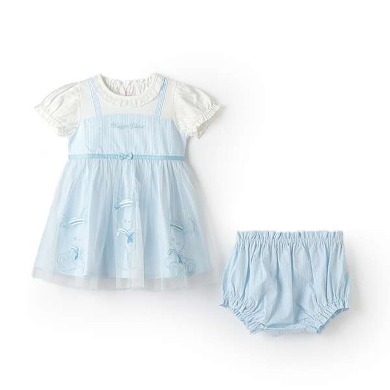 Rabbit Embroidery Docking Dress & Bloomers Set,Light blue, large image number 0