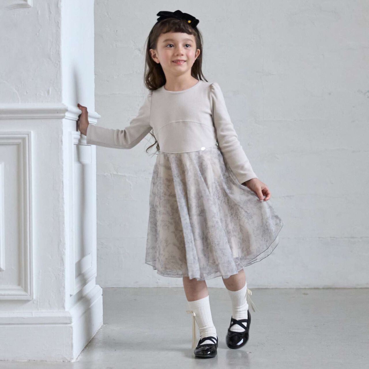 [Link] Flare Tulle One-Piece Dress,Charcoal gray, large image number 2