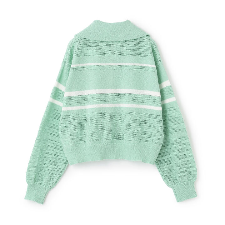 Mesh Knit ZIP Cardigan,Emerald green, medium image number 1