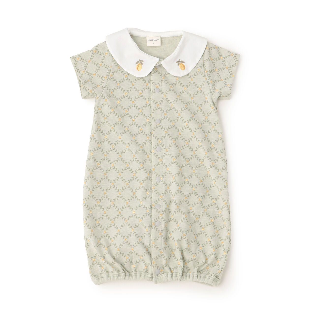 Fruits Collar Embroidered 2WAY Romper,Moss green, large image number 0