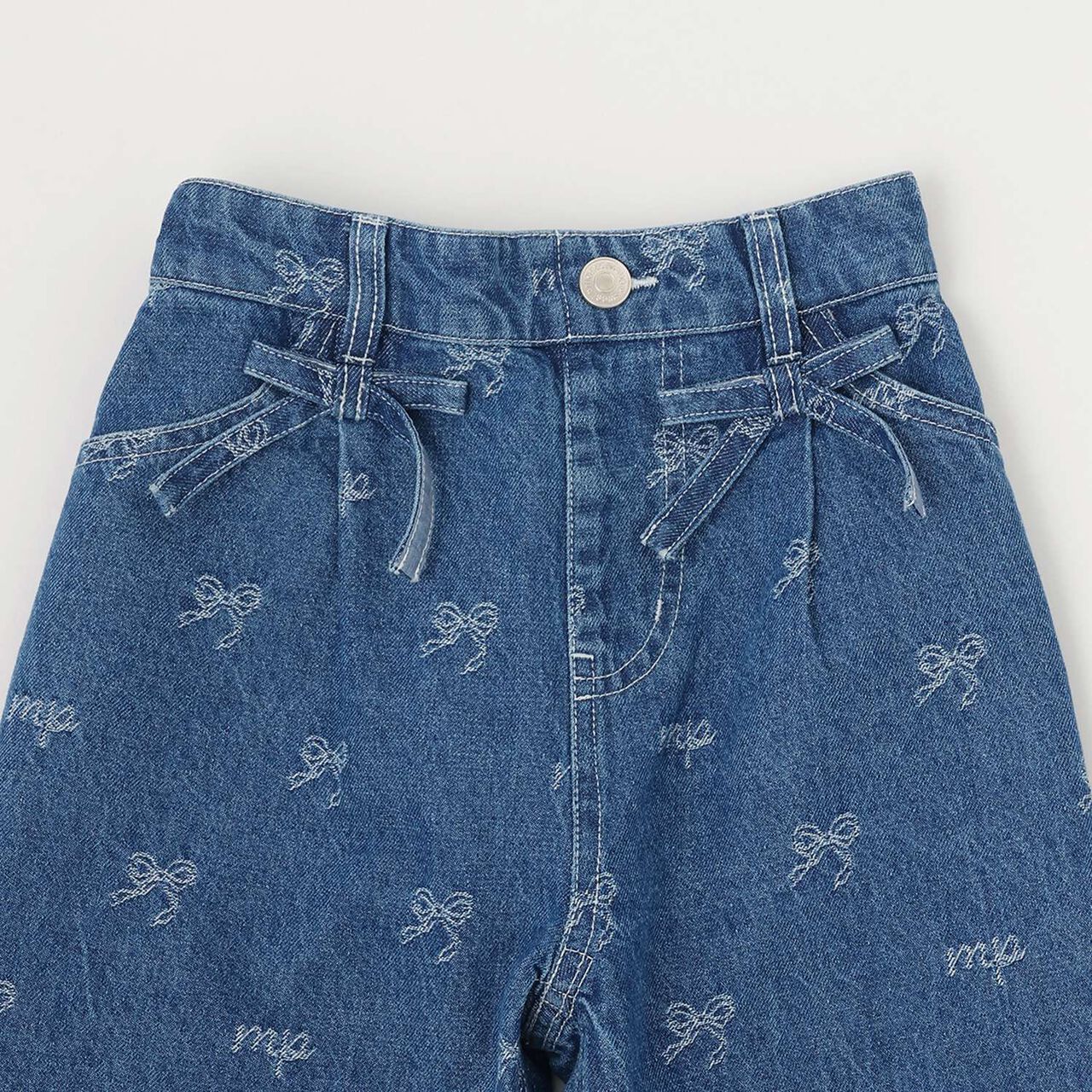 Ribbon Jacquard Denim Wide Pants,Gray, large image number 6