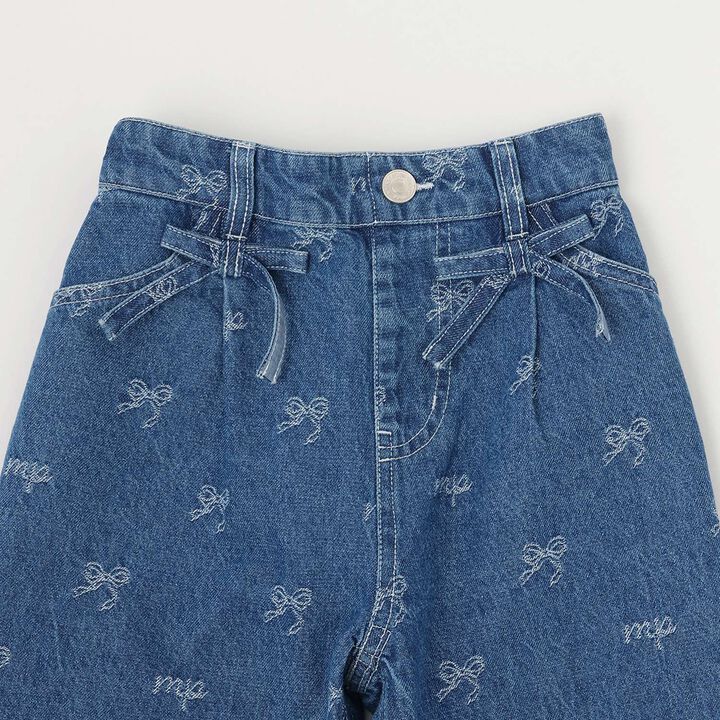 Ribbon Jacquard Denim Wide Pants,Gray, medium image number 6