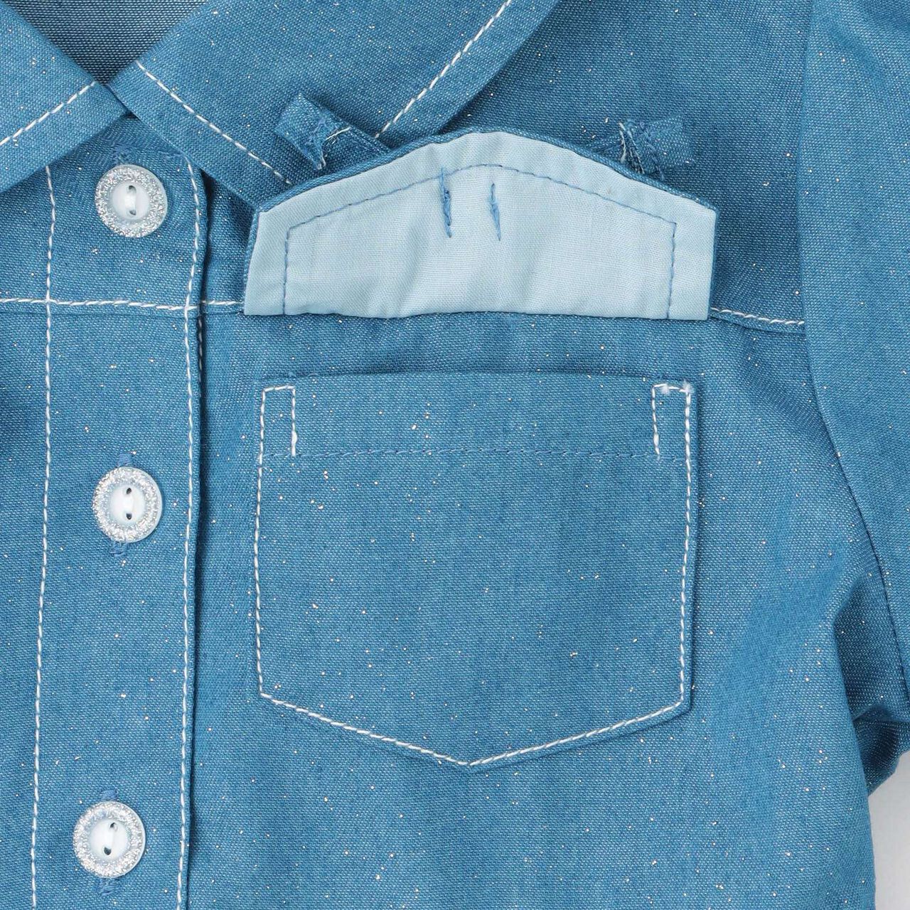 Lame Denim Shirt Dress,Blue, large image number 4