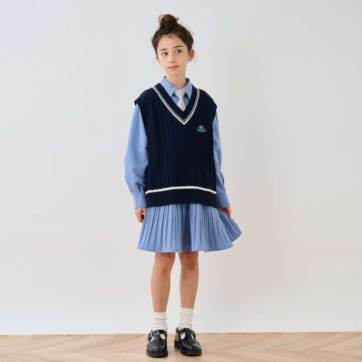 [Pleated Shirt Dress + Knit Vest Set],, medium