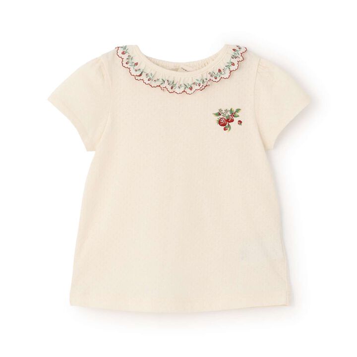 Wild Strawberry Embroidered Short Sleeve T-Shirt [Organic] [Made in Japan],, medium