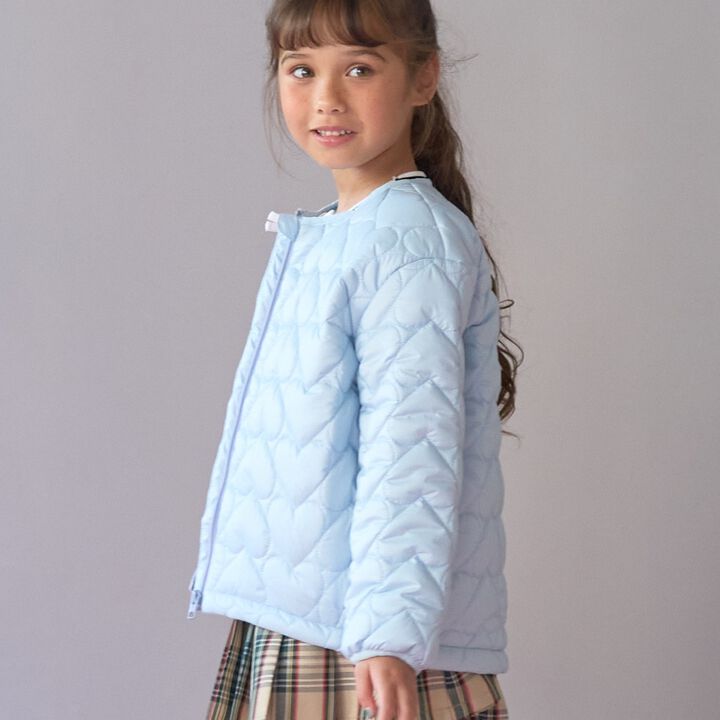 [Light and Fluffy] Heart Quilted Puff Jacket with Storage Pouch,Blue gray, medium image number 7