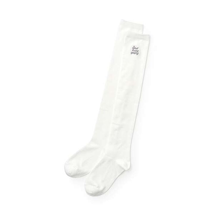 Logo Embroidered Knee-High Socks,Off white, medium image number 0