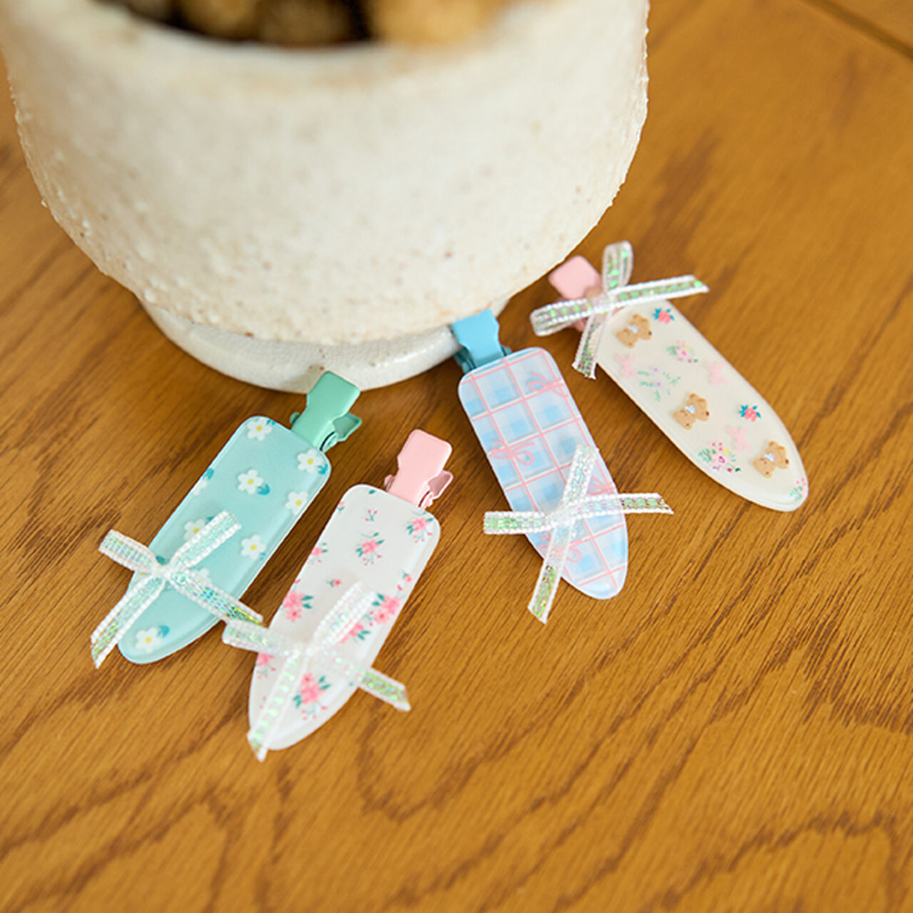 Assorted Hair Clips with Ribbons 2-Piece Set,Emerald green, large image number 8
