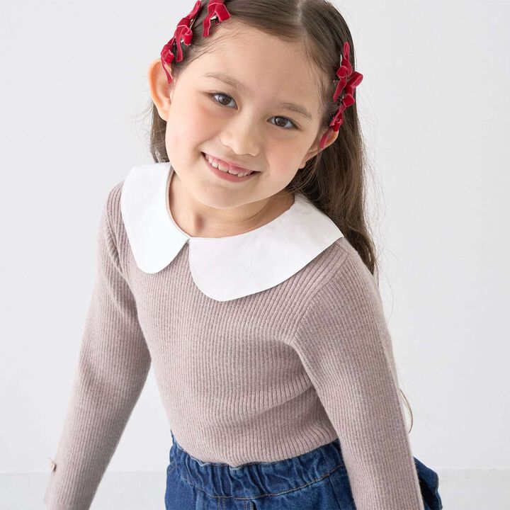 [Machine Washable] Ribbed Knit with Collar,Striped, medium image number 2