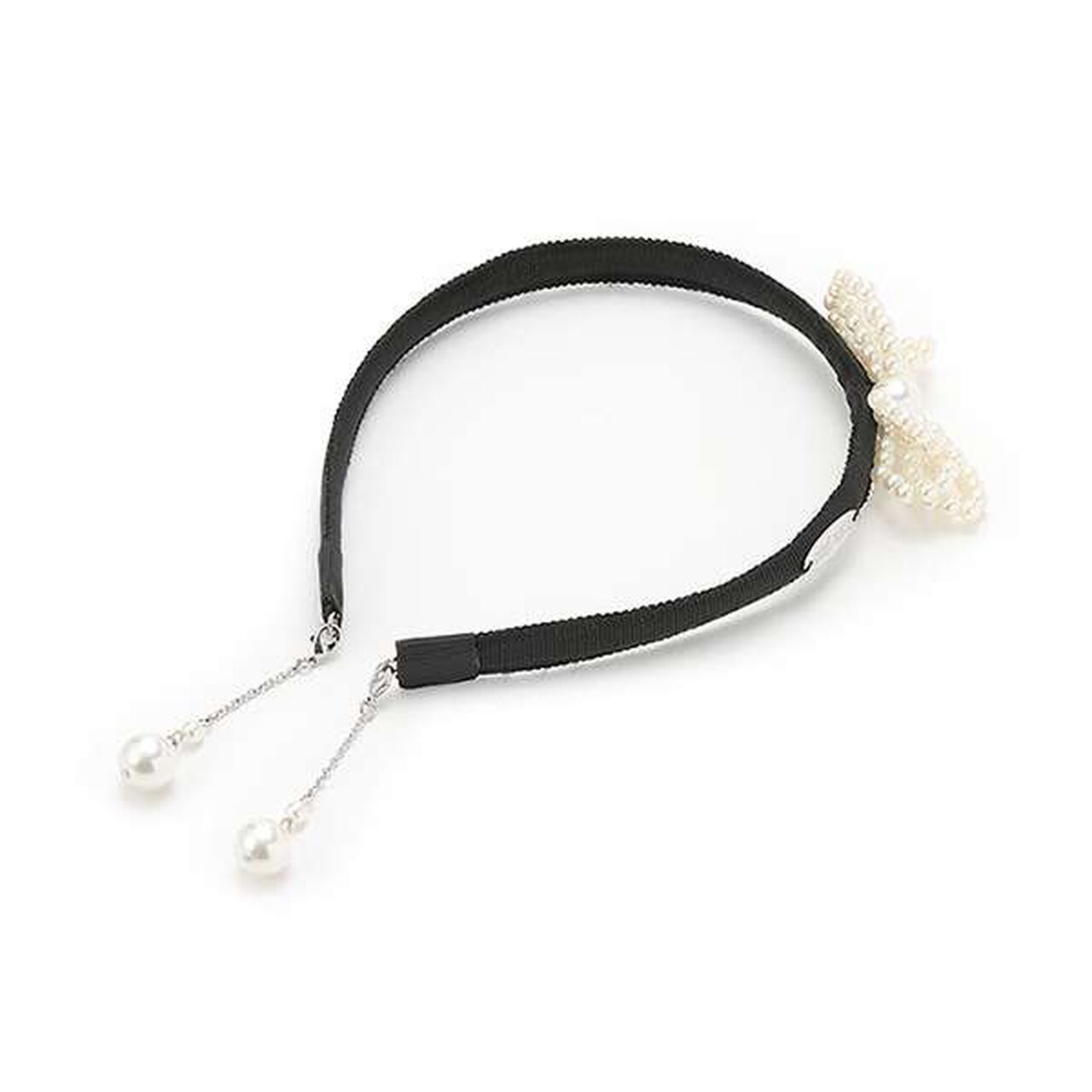 Charm-Embellished Pearl Ribbon Headband,Black, large image number 0