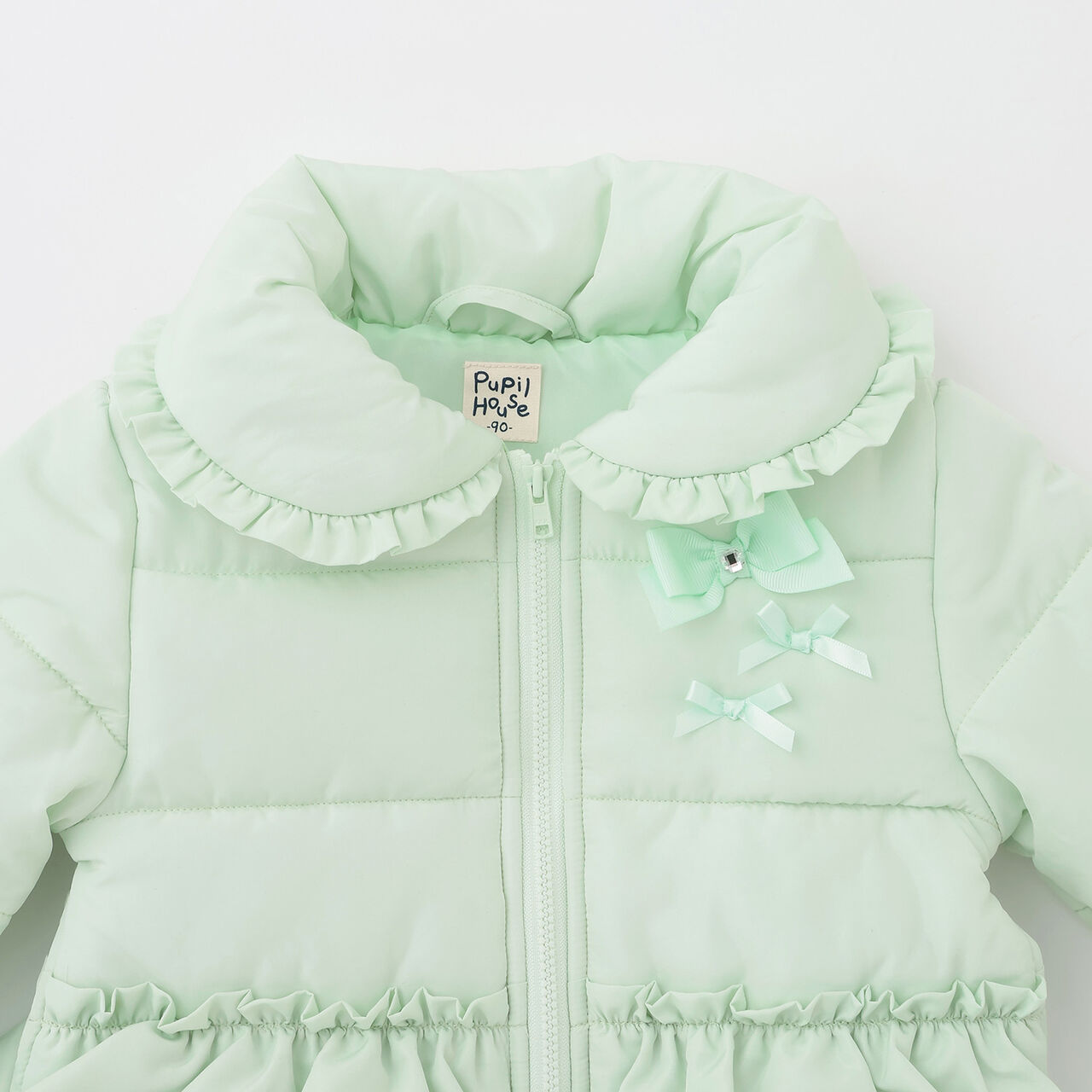 Frill Ribbon Padded Blouson,Light green, large image number 16