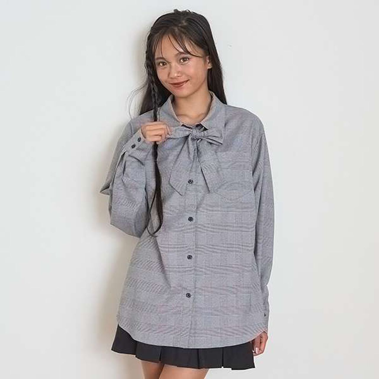 Bow Tie Blouse,Gray, large image number 0