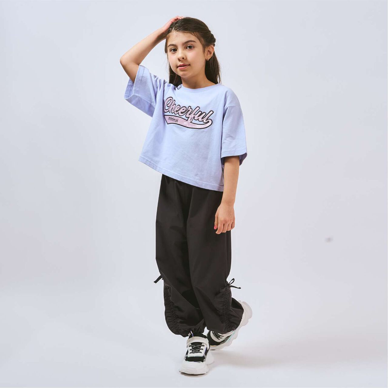 100% Cotton Logo Appliqu&eacute; Cropped Short Sleeve T-Shirt,Black, large image number 8
