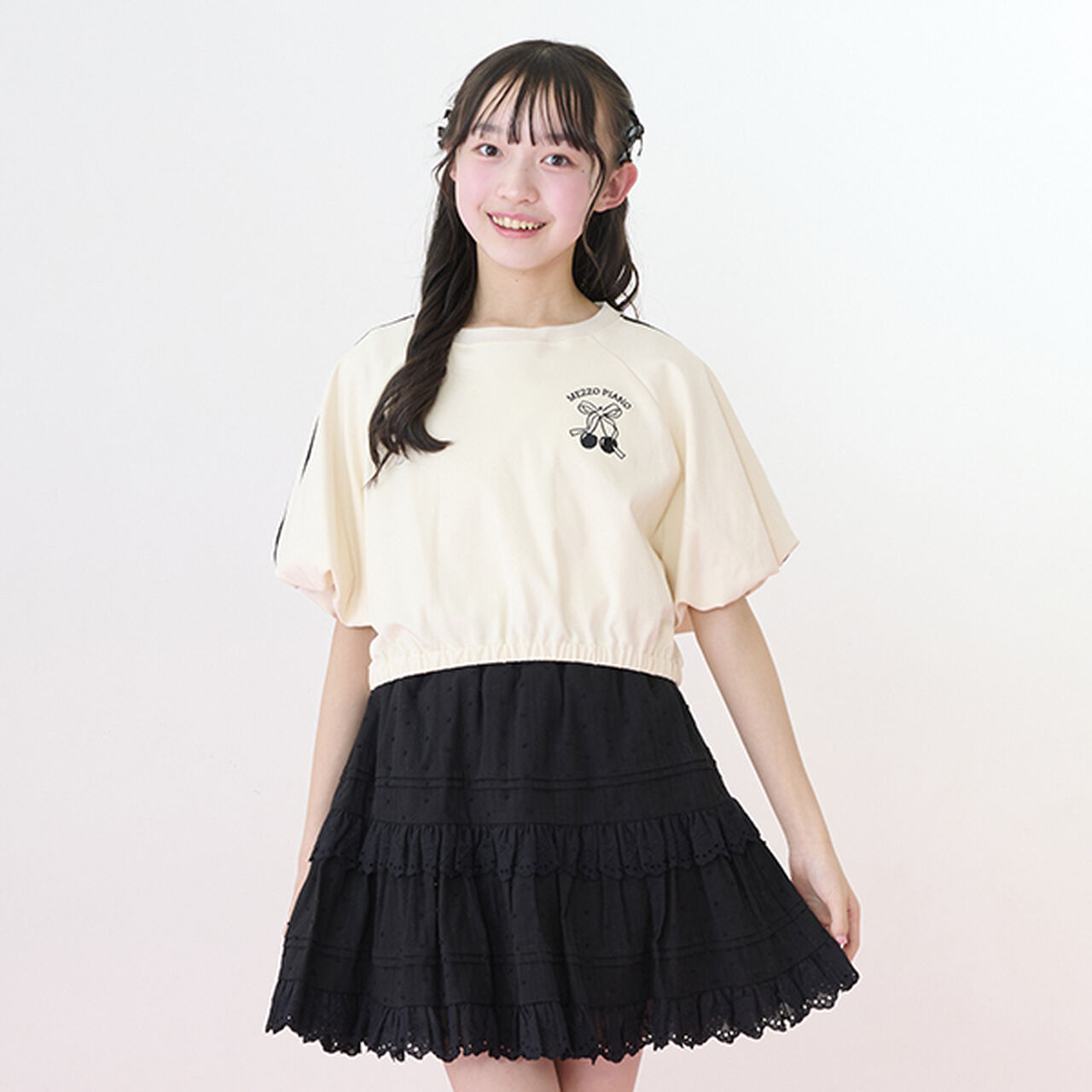 Side Line Balloon Sleeve T-Shirt & Tank Top Set,Black, large image number 16