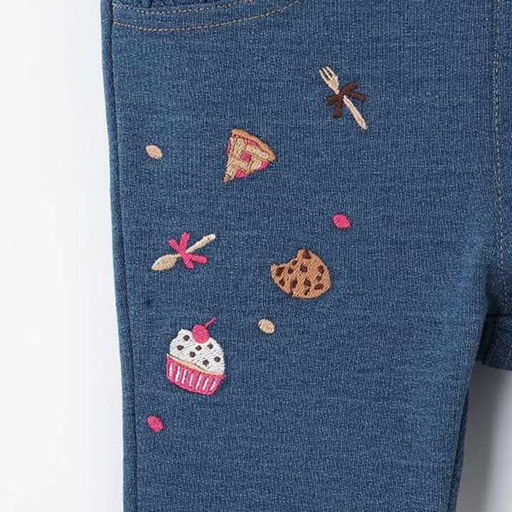 Sweets Embroidery Knit Denim Pants,Navy, medium image number 6
